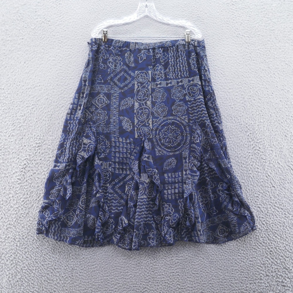 Coldwater Creek Womens Chiffon Ruffle Skirt XL Petite Blue Floral Paisley Fairy - Picture 3 of 12